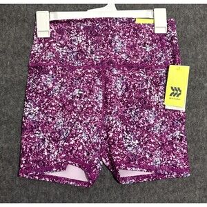 All In Motion Girl's Shorts Biker Print High Rise Fitted Pink Extra Large 14-16